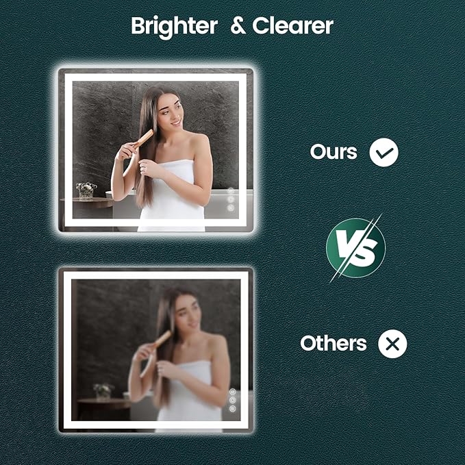 30"x 36" Bathroom Mirror for Over Sink, Anti-Fog LED Bathroom Mirror with Lights, Memory 3 Colors Modes & Dimmable Bathroom Vanity Mirror