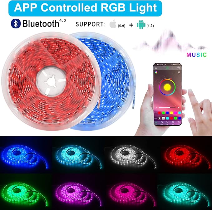 VIPMOON Bluetooth LED Music Controller DC5-24V 30A Smart RGB Bluetooth Controller with Timer Function for 5050 3528 RGB LED Light Strip, iOS Android Smartphone App Control, Metal Shell