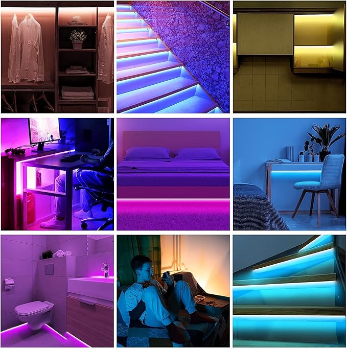Motion Activated Under Bed Lights, 2x9.84ft 5050 RGB Color Changing LED Strip Lights with Sensor, APP Control and Music Sync, Dimmable Night Light for Bedroom Stair Christmas Decor