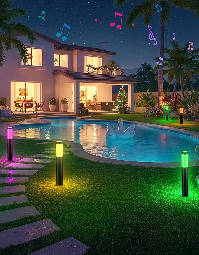 OUTON Pathway Lights Outdoor, Smart Low Voltage Landscape Lighting with RGB and 2200K-6500K White, APP Voice Remote Control, IP65 Waterproof Aluminum Walkway Lights for Yard Garden Patio, 4 Pack
