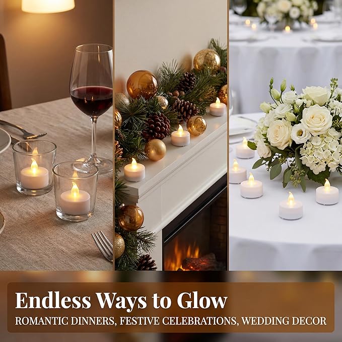 Tea Lights Flameless Battery Operated Candles-LED Flickering Votive Candle Long Lasting 200 Hours,24 Pack Realistic and Bright for Seasonal Festive Celebrations Decoration Warm White