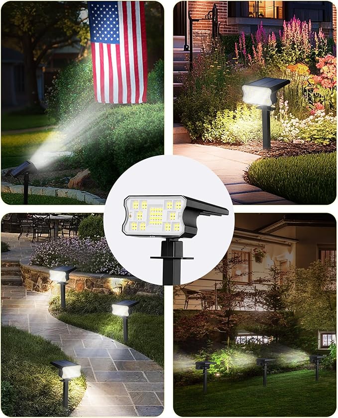 Solar Lights Outdoor Waterproof IP67, 4 Pack 60 LED Solar Spot Lights with 3 Lighting Modes, 2-in-1 Auto On/Off Cool White Solar Outdoor Lights for Yard Garden Pathway Landscape