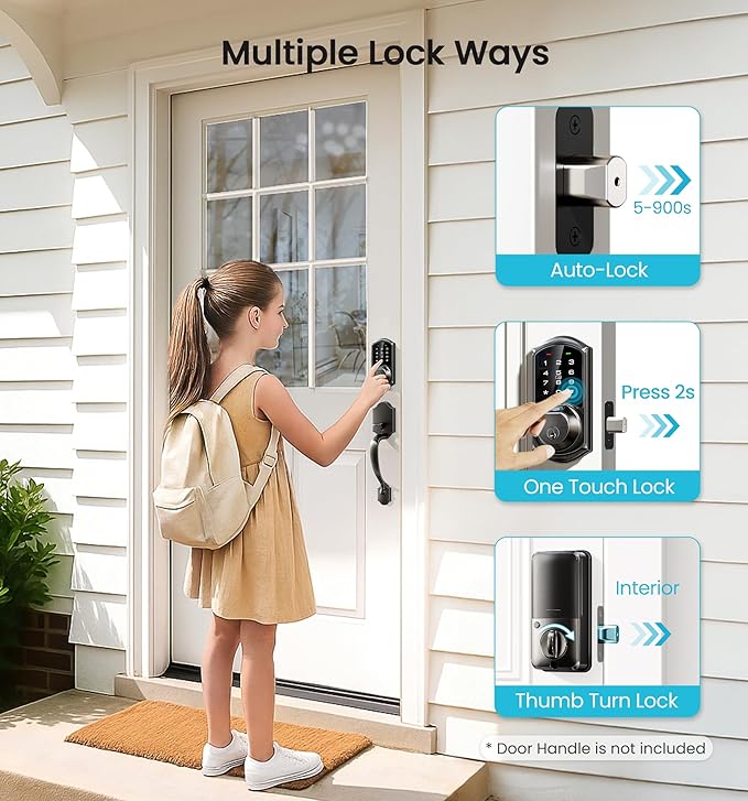 Veise VE07 Fingerprint Smart Door Lock, 7-in-1 Keyless Entry Deadbolt with App Control, Electronic Digital Touchscreen Keypad, Biometric Smart Locks for Front Door, Auto Lock, Matte Black