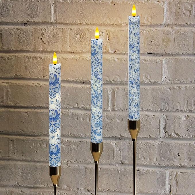 Flameless LED Taper Candles - 10 inch Realistic Flickering Wax Dripping Candles with Remote & Timer, Set of 4 for Fireplace Dining Table Wedding Halloween Christmas Decor
