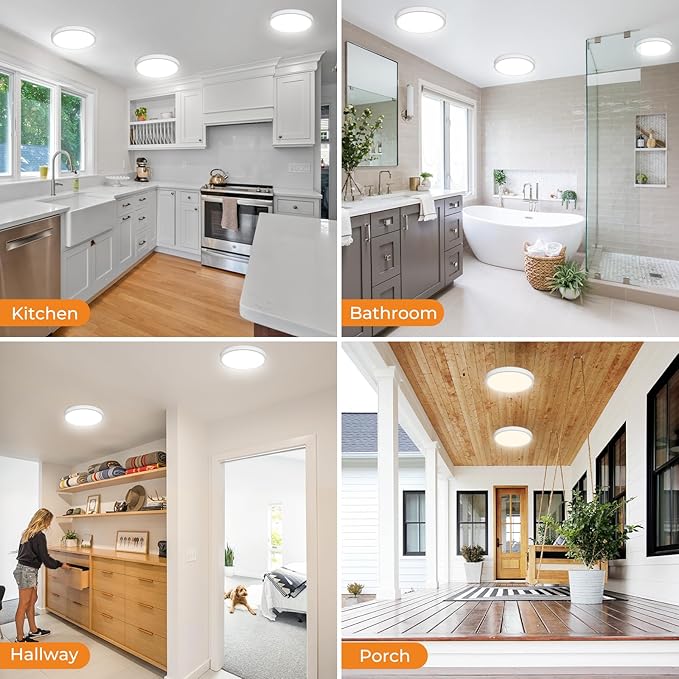 slochi 3Pack LED Flush Mount Ceiling Light Fixture, 9 Inch Light Fixture, 3000K-4000K-6500K Round Flat Bedroom Lights, Closet Round Surface for Bathroom Laundry Bedroom Hallway
