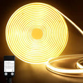 32.8Ft COB LED Strip Lights Outdoor Waterproof, 3200 LED Strip Light PVC Casing Tape Light Flexible with Self-Adhesive Timer Dimmable for House Garden Camping DIY Lighting (Warm White)