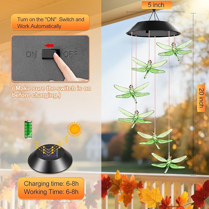 Birthday Gifts for Mom Grandma Wife, Winzwon Solar Lights Outdoor Wind Chimes for Outside Garden Yard Patio Porch Deck Hanging Decor Dragonfly Gifts for Women Her Easter Mothers Day