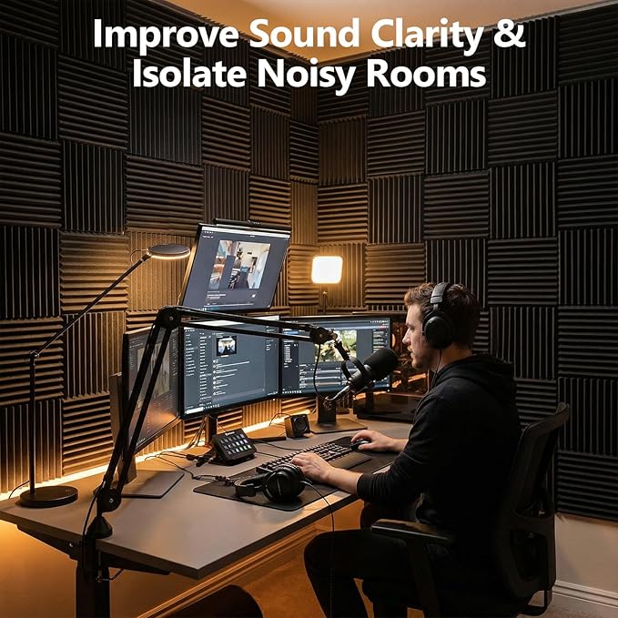 80 Pack Acoustic Foam Panels,1"X 12" X 12"Sound Proof Foam Panels,High Density Sound Absorbing Panels,Soundproof Wedges Panels for Studio Recording & Office & Home