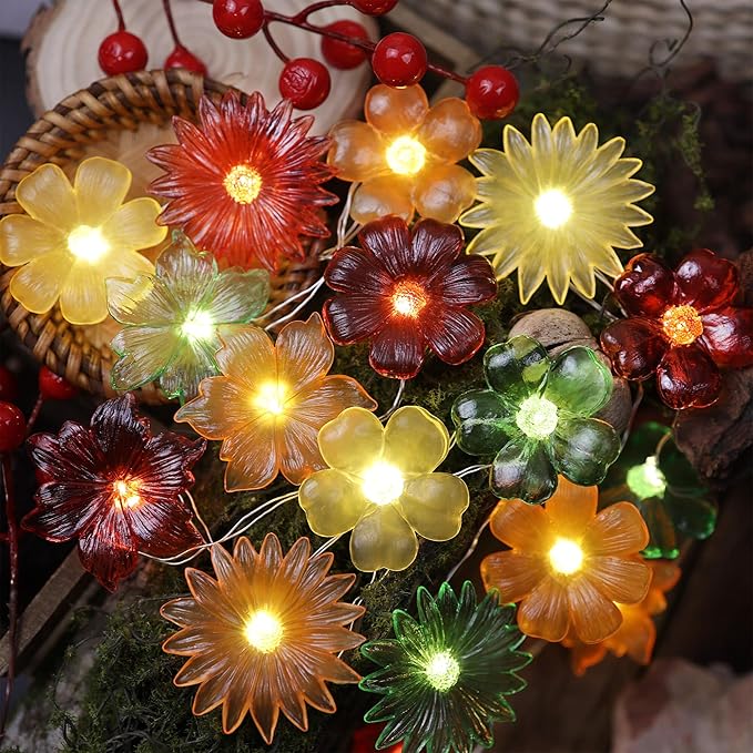 Cute Flower Fairy Lights String of flowers for decorating-7ft 20LED Waterproof Battery Operated String Lights Outdoor Indoor- Floral Garland for Wedding Garden Christmas Tree Bedroom Wreath Decor