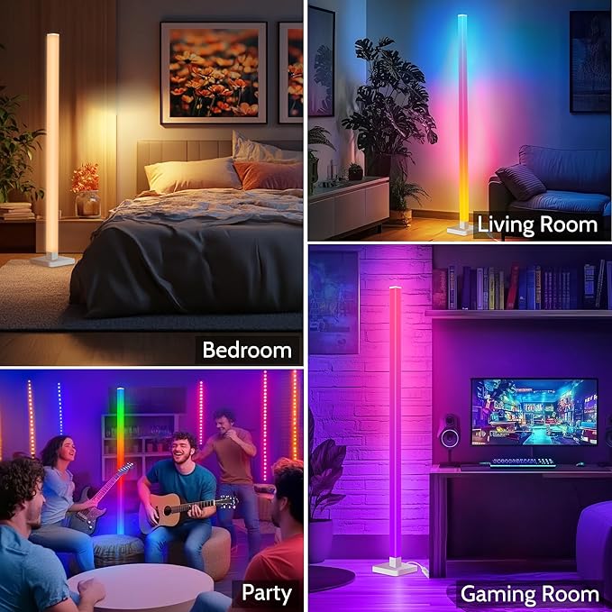 2 Pack ICRGB Corner Floor Lamp, DIY Floor Lamp with Music Sync and 16 Million Colors, Color Changing Standing Floor LED Lights for Bedroom Living Room Decor, Ambient Mood Lighting Gaming