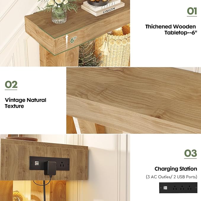 Unikito 32" Entryway Table with Socket and Sensor Light, Narrow Console Table with Storage Behind Couch, Farmhouse Entryway Table for Hallway, Behind the Couch, Living Room, Foyer