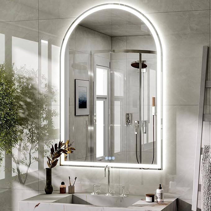 BEAUTYPEAK 48x30 LED Arch Bathroom Mirror with Lights, Anti-Fog, Dimmable, Backlit + Front Lit, Lighted Bathroom Vanity Mirror for Wall, 3 Colors, Memory Function, Tempered Glass, Shatter-Proof