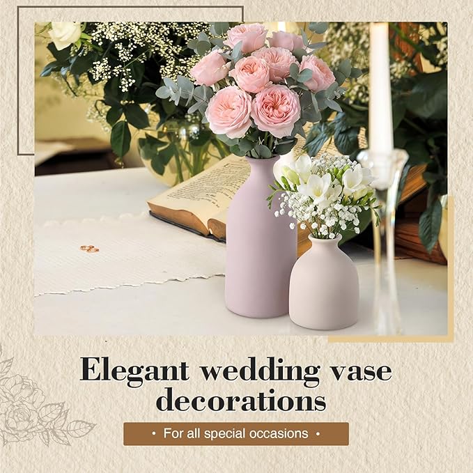 Dandat Brown Ceramic Vase Set of 4, Modern Decorative Ceramic Vases Rustic Pottery Centerpiece Table Decor for Farmhouse Bouquet Pampas Grass Dried Fresh Flowers, Living Room, Kitchen, Bedroom