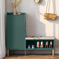 Storage Bench with Fluted Door&Shelf, Modern Entryway Bench with Padded Seat, L-Shaped Shoe Organizer Cabinet for Hallway, Living Room, Office, Green