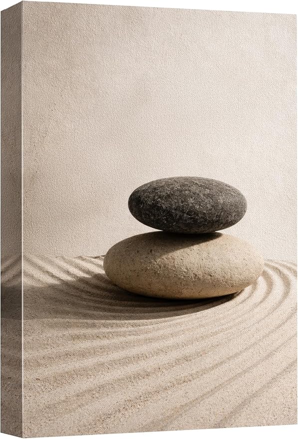 wall26 Canvas Print Wall Art Balanced Zen Stones on Raked Sand Minimal Neutral Photography Realism Rustic Colorful Multicolor for Living Room, Bedroom, Bathroom - 24"x36"