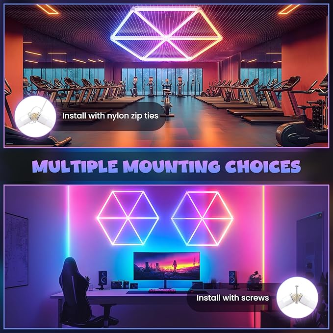 Hexagon Garage Lights RGB - Music Sync Mode with 358 Dynamic Colors, Wireless APP，Voice Control for Man Caves, Game Rooms, Bars
