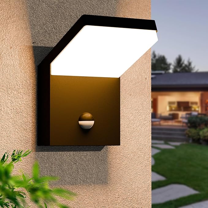 Outdoor Motion Sensor Wall Light Fixture Black LED Porch Light Exterior Wall Mount Sconce IP54 Waterproof for House Garage Front Door Patio,3000K 18W 1800Lumen