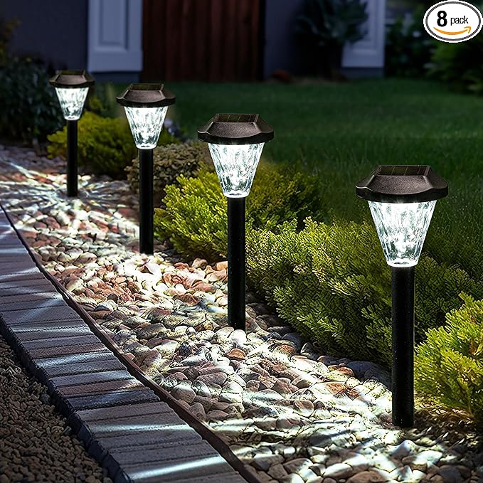 GIGALUMI 8 Pack Solar Lights Outdoor Waterproof, Outdoor Solar Lights for Yard, Solar Garden Lights, Yard Decorations Outdoor for Pathway, Patio, Garden, Driveway, Lawn, and Landscape(Cold White)