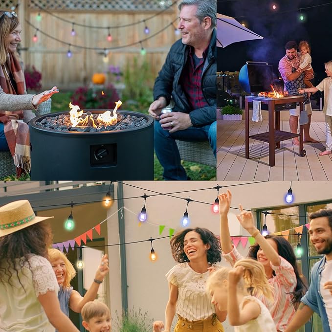 LUXRITE 24FT LED RGBW Outdoor String Lights, Remote Control Color Changing Cafe Lights, Commercial Grade Waterproof, 12 Edison S14 Shatterproof Bulbs, IP65, Dimmable Outside Hanging Lights for Patio