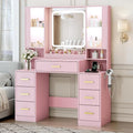 Vanity Desk with Mirror and Lights, Makeup Vanity with 7 Drawers, 2 Glass Door Cabinets, Charging Station, Adjustable Shelves, RGB Lighting, Hair Dryer Holder