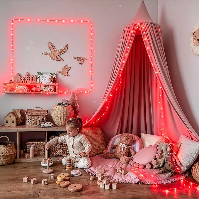 JMEXSUSS 4 Pack 50 LED Red Fairy Lights Battery Operated, 16.1ft Christmas Fairy Lights, Red String Lights for Bedroom Wedding Party Holiday Decorations