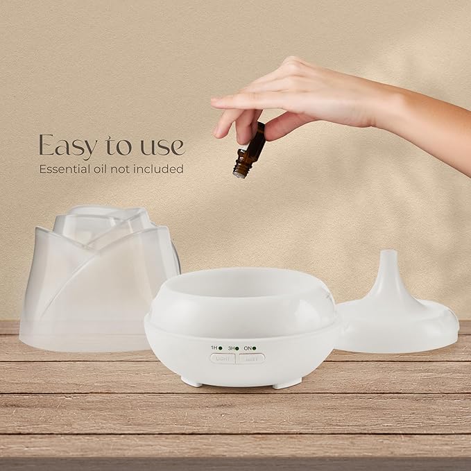 Earnest Living Rose Essential Oil Diffuser 150ml – Mini Ultrasonic Aromatherapy Humidifier for Bedroom & Desk, Quiet Mist, USB Powered, 7-Color Night Light, Valentine's Gift for Women, Frosted White