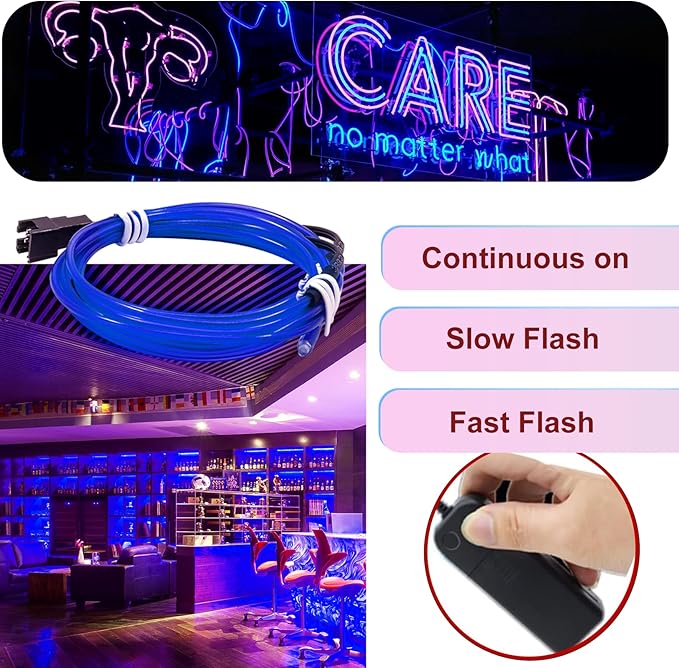 Ourbest EL Wire Lights Battery Powered, Wearable Led Wire Lights 5in1 neon String Light,DIY neon Sign kit Stay/Slow/Fast Flash Party Decoration 1M Blue