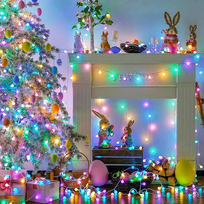 JMEXSUSS 100 LED Easter Lights Battery Operated, 33ft Multicolor Globe String Lights with Remote, 8 Mode Fairy Light Indoor Outdoor Waterproof for Bedroom Room Party Easter Decoration