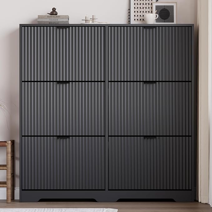 Large Shoe Cabinet for Entryway, Tall Narrow Shoe Storage Cabinet with 6 Flip Drawers and Adjustable Shelves, Shoe Rack Cabinet Organizer for Hallway, Foyer, Small Apartment