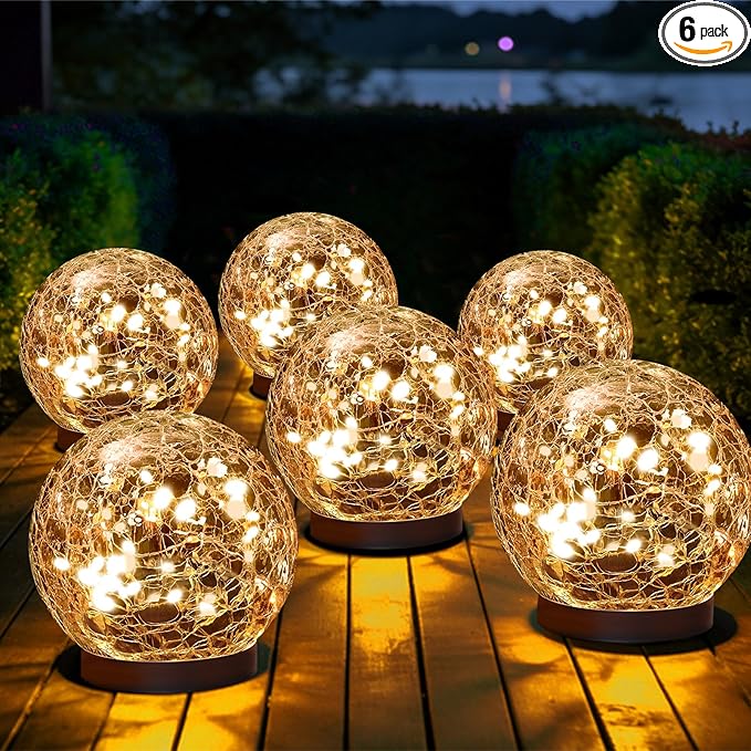 Solar Globe Lights Outdoor Waterproof-Solar Balls-Solar Garden Lights-Orbs for Outside 6 Pack Cracked Glass Ball for Lawn Patio Yard Backyard Decorations
