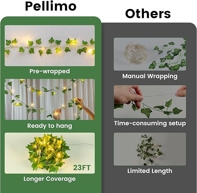 Vine with Fairy Lights, 23 FT 73 LED Ivy Leaf Lights Indoor Plug in, Fake Vine String Lights for Bedroom, Dorm, Wall, Party, Garden, Birthday, Wedding, Room Decor, Warm White