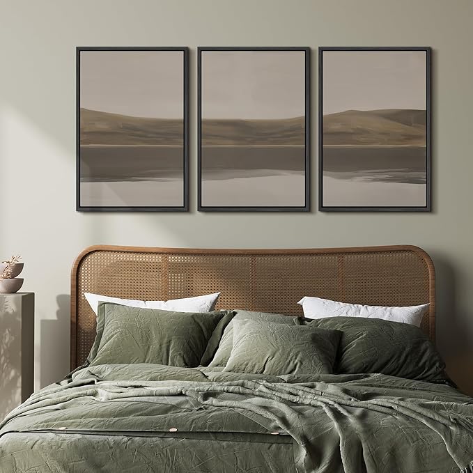 wall26 Framed Canvas Print Wall Art Set Minimal Horizon Landscape in Calm Neutral Shades Illustrations Modern Art Decorative Multicolor for Living Room, Bedroom, Office - 24"x36"x3 BLACK