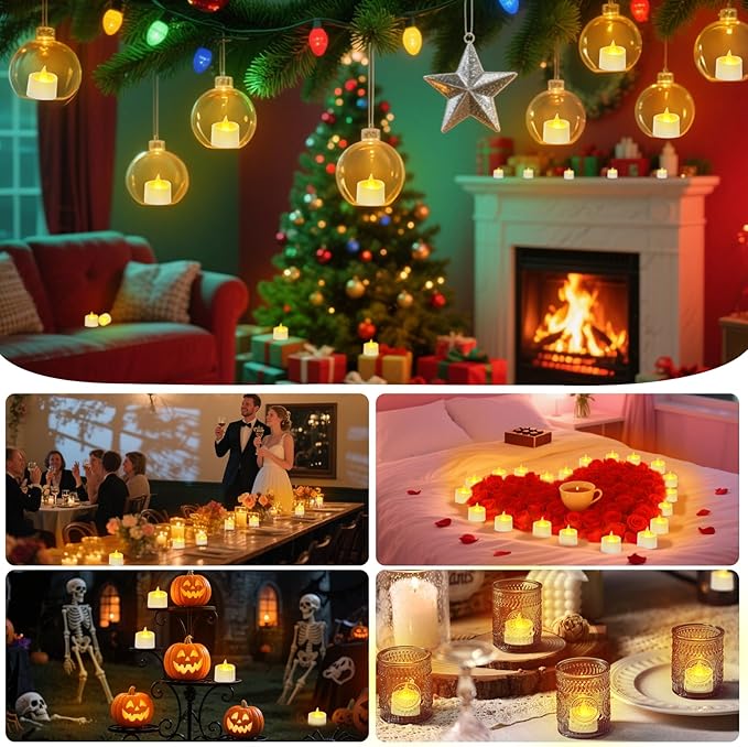 White Flameless LED Tea Lights - Battery-Powered Dancing Flame Candles for Modern Homes, White Weddings & Easter Decor (White Base, 24 Pack)