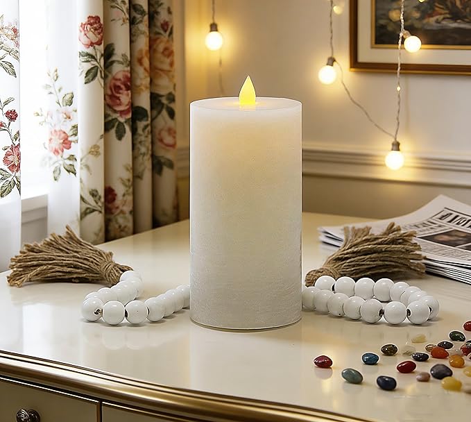 Flickering Flameless Candle with 3D Moving Flame, with Remote and Timer, Real Wax Candles, LED Pillar Water Ripples Battery Operated Candle for Wedding, Christmas, Home Decor(Ivory)