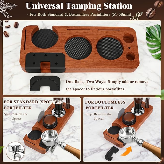 8 PCS Espresso Accessories Kit, 54mm Espresso Tamper Kit Coffee Tamper Set with Coffee Distributor, Espresso Tamping Station, Espresso WDT Stirrer, Puck Screen,Dosing Funnel