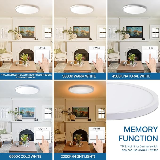 4Pack Dimmable LED Flush Mount Ceiling Light Fixture with Remote Control, 24W 2400LM, 12Inch, 2000K Warm Night Light & 3000K-6500K, Modern Super Slim Ceiling Lamp for Bedroom Kitchen, White