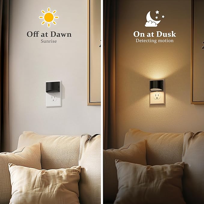 JandCase Night Light, Automatic Night Lights Plug into Wall, 4 Pack Dusk to Dawn Sensor Nightlight, 3000K Soft White Brightness Adjustable Nightlight for Kids Bedroom Hallway Kitchen