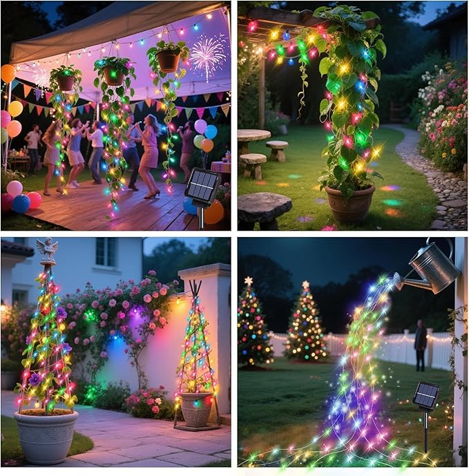 VOOKRY 10 Strands 200 LEDs Solar Fairy Lights Outdoor Waterproof, Solar Powered String Lights 8 Modes DIY Watering Can Lights for Party Wedding Patio Yard Garden Tree Decorations(Multicolor)