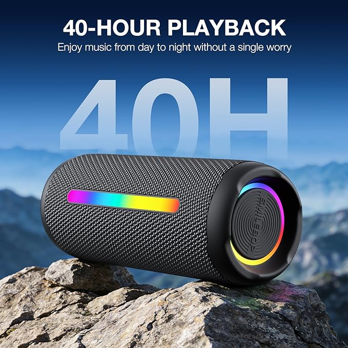Portable Bluetooth Speaker Wireless, 40W Super Bass with Smart Display, IP67 Waterproof, 40H Playtime, RGB Colorful Lights, Bluetooth 5.4, for Home Party Outdoor Travel Beach Gift