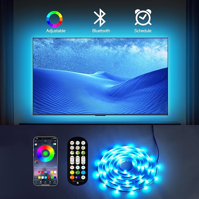 TV LED Backlight, 16.4ft RGB LED Lights for 55-70 Inch TVs, Bluetooth APP Control, USB Powered for Bedroom