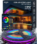 40ft/12m COB LED Strip Lights, RGB Smart IC, IP67 Waterproof, Dimmable , Color Flowing Tape Light with App Control & Music Sync, Dotless LED Light for Outdoor, Patio, christmas & Party Decorations