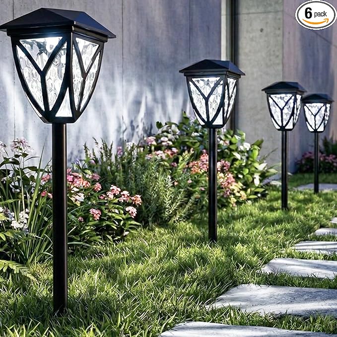 Ensenior Solar Lights Outdoor, 6500K LED Solar Garden Lights for Pathway Yard Patio Walkway Planter Walkway Landscape Lighting, IP65 Waterproof, Energy-Efficient Landscape Lighting, 6-Pack