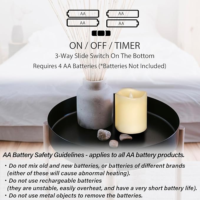 Flameless Candles Last 1300+ Hours Real Wax Flame Effect Auto-Moving 3D Wick, LED Pillar Candles with Timers Battery Operated - Ivory 4" 4”