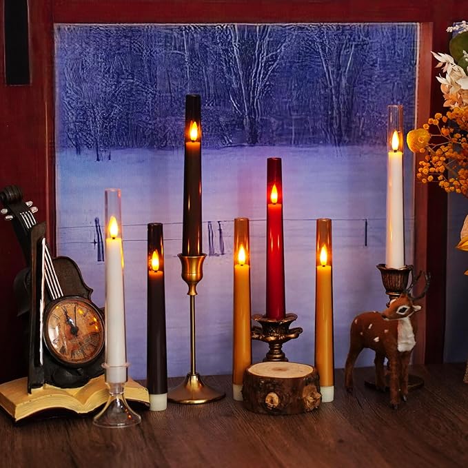 Flameless Taper Candles with Remote and Timer - 6 Pack LED Candles, Battery Operated, for Home, Wedding, Party (Gold)