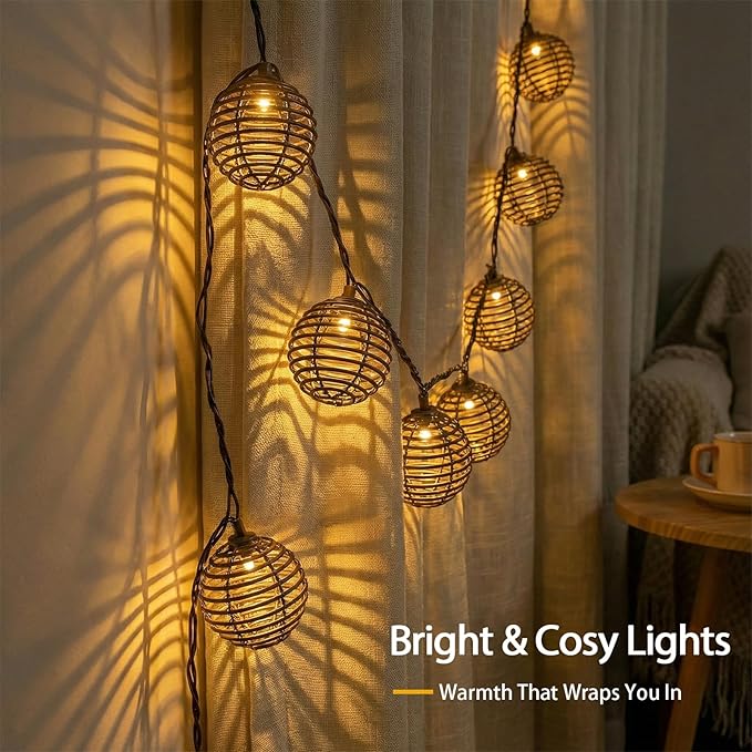 Vigdur Patio String Lights Outdoor, Brown Globe Lantern String Lights with 10 Bulbs Plug in, Connectable Indoor String Light for Home Garden Backyard Boho Decor(9.84FT)