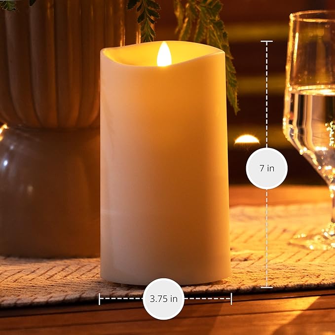 Luminara Outdoor Flameless LED Coloring Changing Candle Melted Edge 3.75" x 7" Real Moving Flame Battery Operated Timer Plastic Weather-Resistant