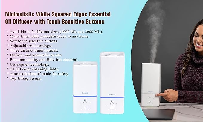 BlueHills Premium Set of Two Large 2000 ML and 2500 ML XL Essential Oil Diffusers Humidifier Combo for Large Room Home with Décor LED Lights Great Gift – Value Pack of White