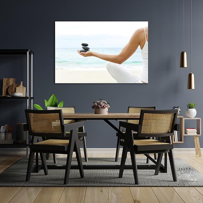 Zen Wall Art Decor, Modern Bathroom Zen Decor Wall Art, Large Relaxing Canvas Wall Art for Spa Zen Room Decor, Meditation Facing The Sea and Pebble Art Paintings for Office & Spa Decor 28x40 Inches