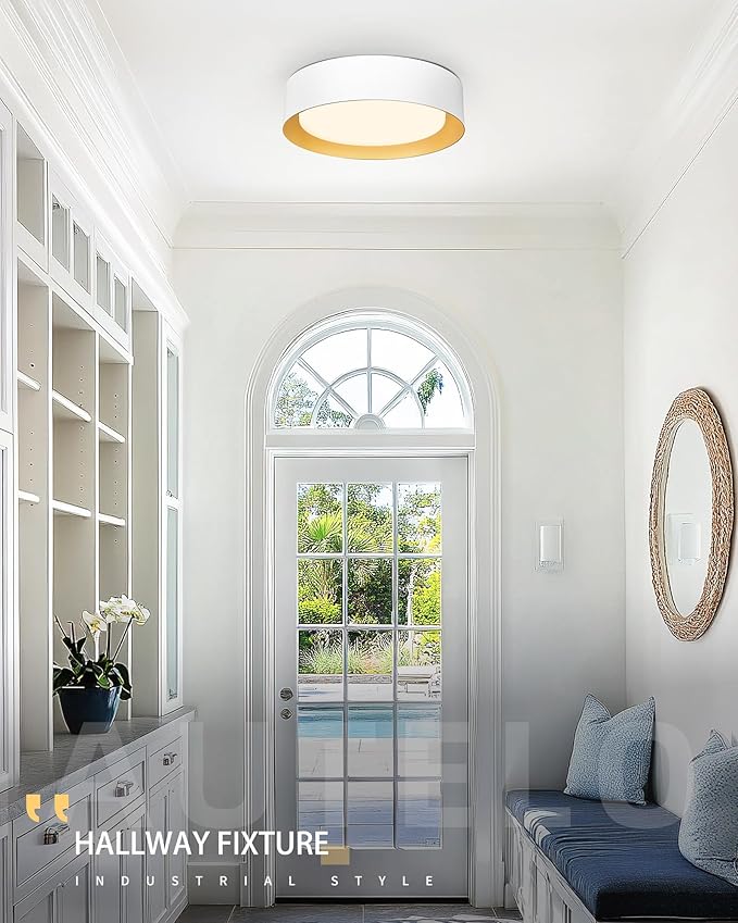 AUTELO 16" Ceiling Light, LED 5CCT Flush Mount Ceiling Light, White Light Fixtures Ceiling Mount fo with Frosted Glass in White Finish for Bedroom, C3336-40 WH LED