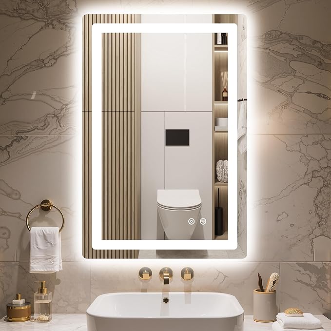 Delma LED Bathroom Mirror with Lights, 30x20 Vanity Mirror for Bathroom Wall, Anti-Fog, Dimmable, Front Lit & Backlit, Memory Function, Shatterproof Tempered Glass, 3 Color Modes(Horizontal/Vertical)